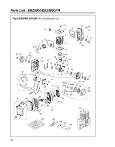 Engine Diagram and Parts List for EBZ5000RH 50100000 AND UP RedMax Leaf Blower / Vacuum