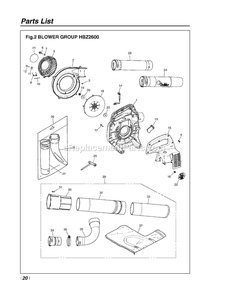 Product Complete Diagram and Parts List for HBZ2600 50200101 AND UP RedMax Leaf Blower / Vacuum