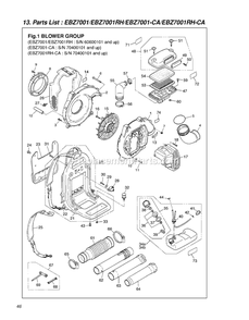 Frame Diagram and Parts List for EBZ7001CA 70400101 AND UP RedMax Leaf Blower / Vacuum