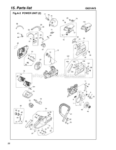 Handle And Controls Diagram and Parts List for G621AVS 642078 AND UP RedMax Chainsaw
