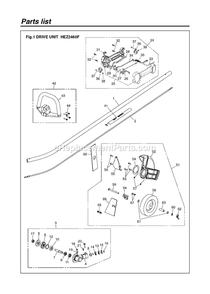 Drive Diagram and Parts List for HEZ2460F 00700101 AND UP RedMax Edger