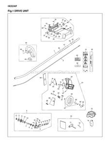 Drive Diagram and Parts List for HEZ230F 2017-03 RedMax Edger