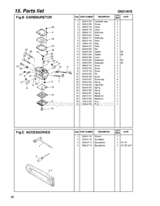Carburetor Diagram and Parts List for G621AVS 642078 AND UP RedMax Chainsaw