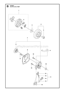 Clutch And Oil Pump Diagram and Parts List for GZ3500T  RedMax Chainsaw