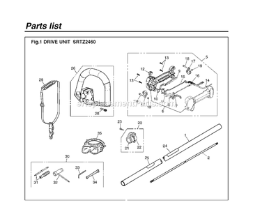 Drive Diagram and Parts List for SRTZ2460 00100101 AND UP RedMax Hedge Trimmer