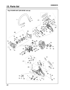 Engine 1 Diagram and Parts List for G3800AVS 001881 AND UP RedMax Chainsaw