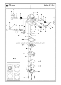 Carburetor Diagram and Parts List for GZ381  RedMax Chainsaw