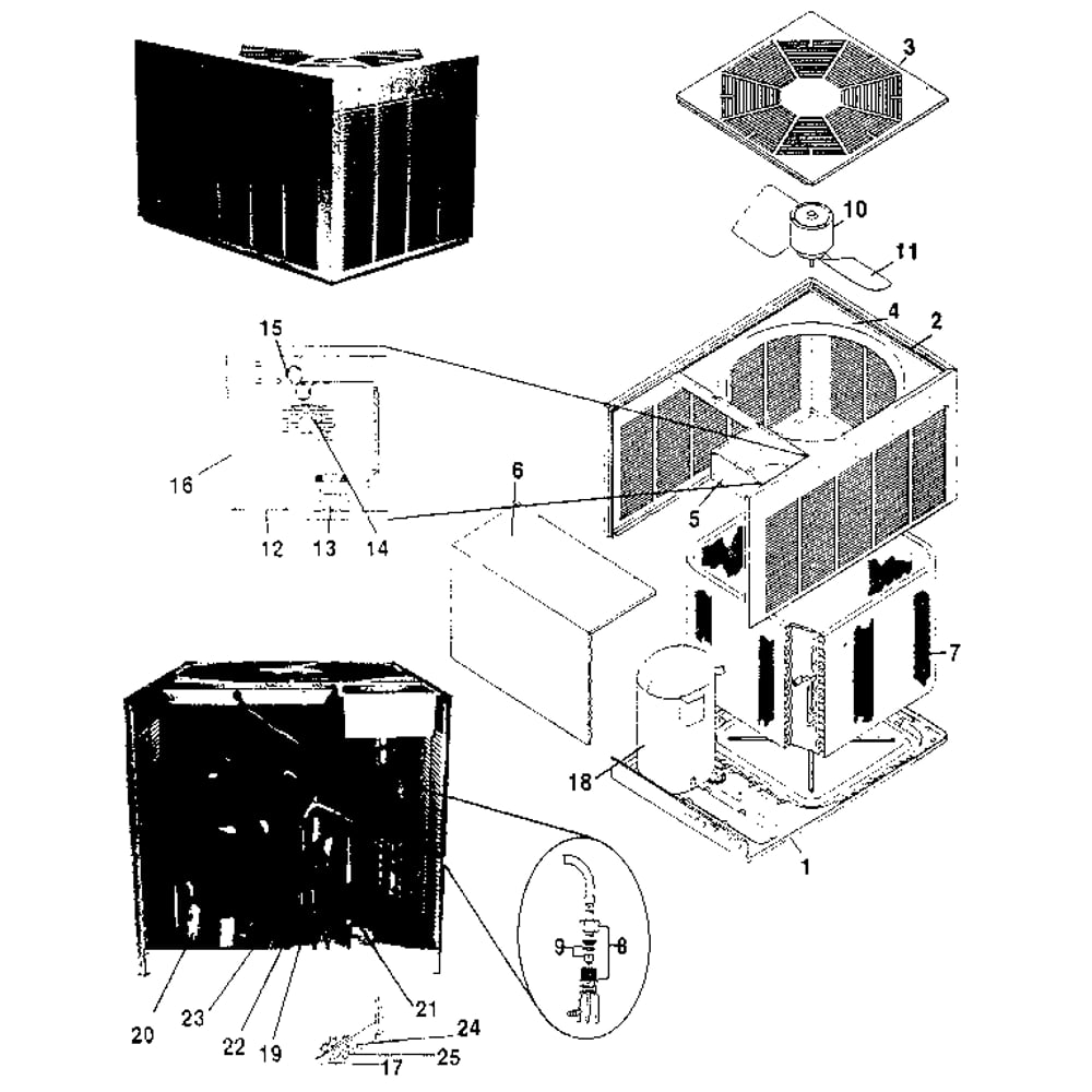 Replacement Parts Diagram and Parts List for PLA030J  Rheem Air Conditioner