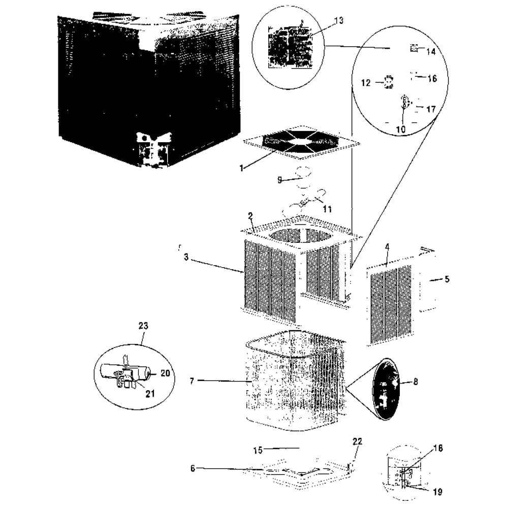 Replacement Parts Diagram and Parts List for PGC048JAS  Rheem Air Conditioner