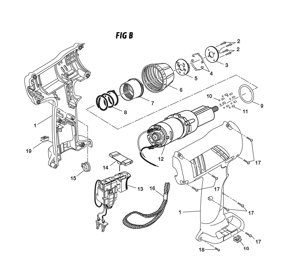 Fig-1 Diagram and Parts List for 973227020  Ridgid Cordless Drill