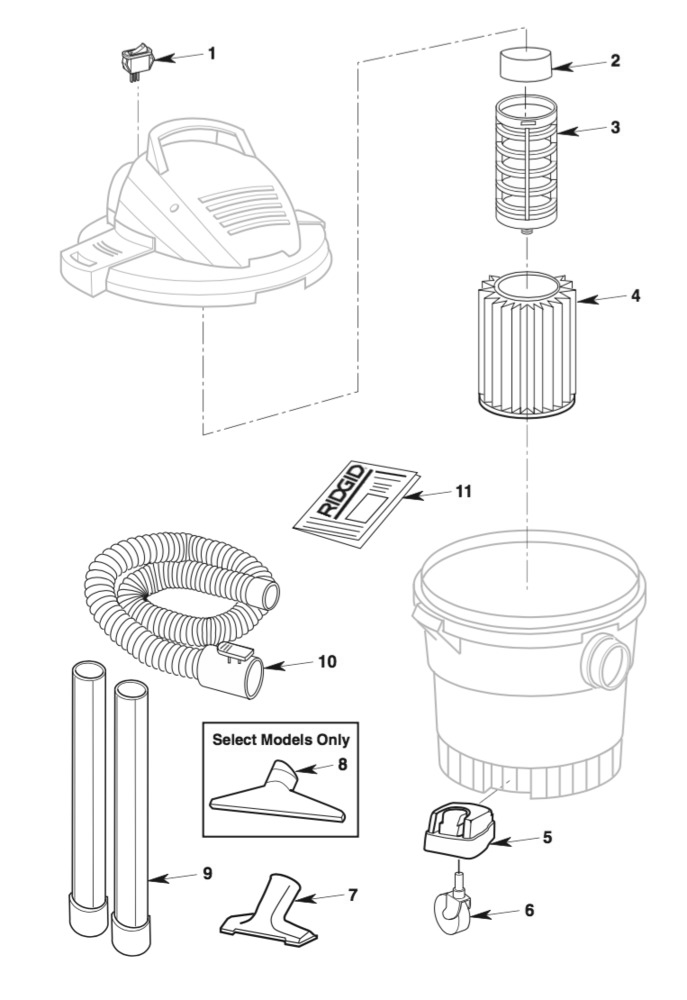 Wd09701 Vac Assembly Diagram and Parts List for AM2265  Ridgid Industrial Fan / Circulator