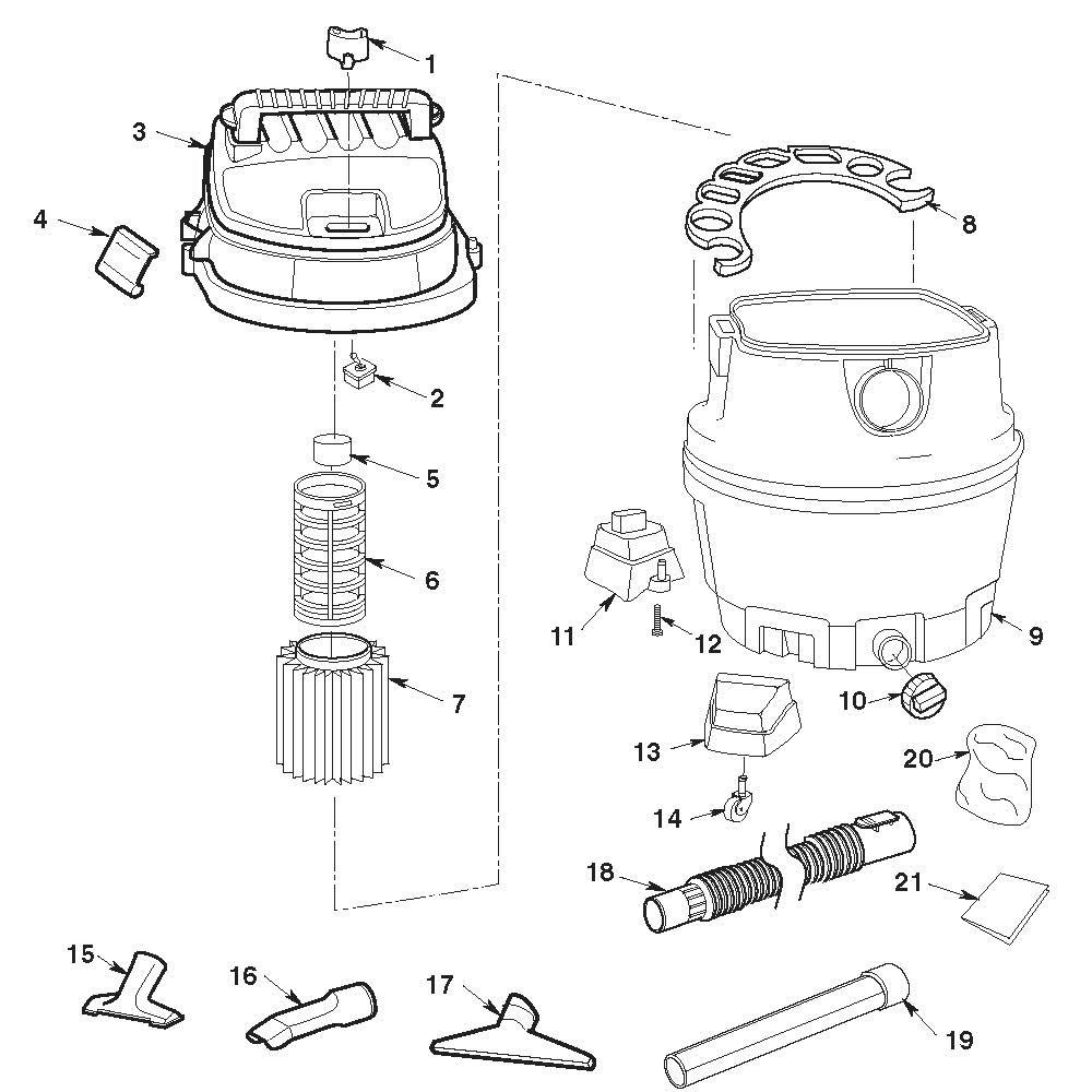 Wd14500, Wd1451 Vac Assembly Diagram and Parts List for AM2265  Ridgid Industrial Fan / Circulator