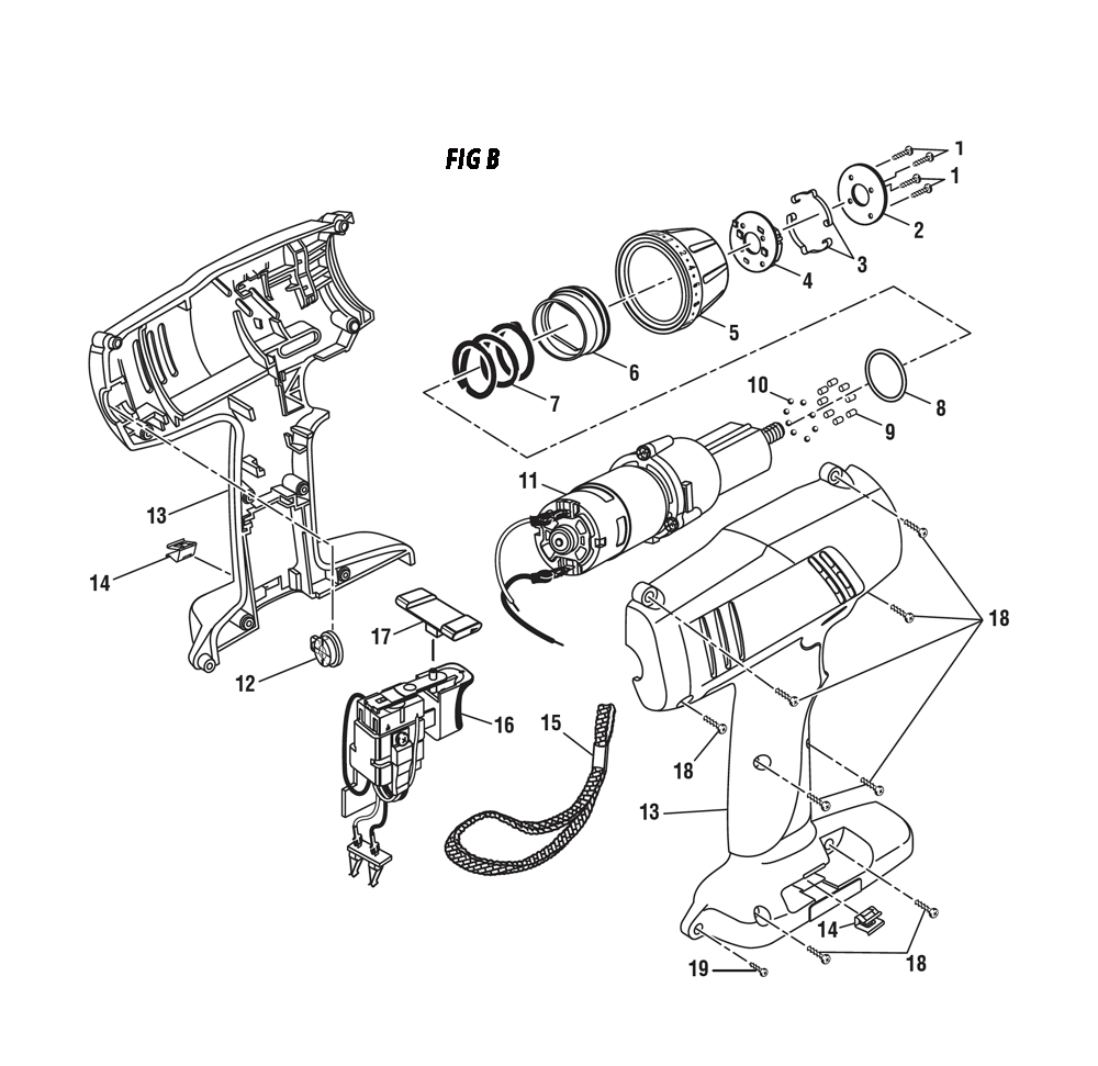 Fig-1 Diagram and Parts List for 97322276  Ridgid Cordless Drill