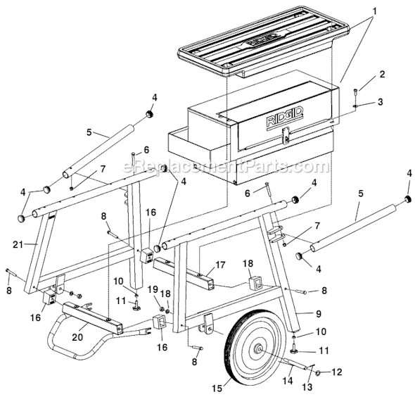 Page A Diagram and Parts List for 200A  Ridgid Tool Stand & Cart