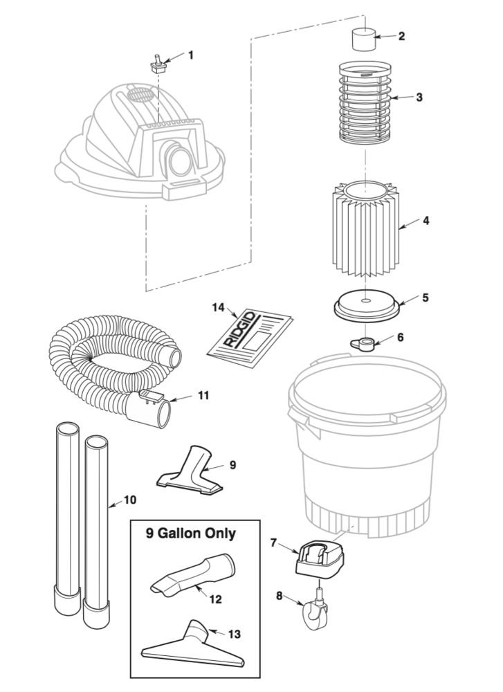 Wd0635m0 Vac Assembly Diagram and Parts List for AM2265  Ridgid Industrial Fan / Circulator