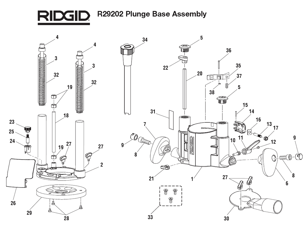 Fig-0 Diagram and Parts List for R29202  Ridgid Router