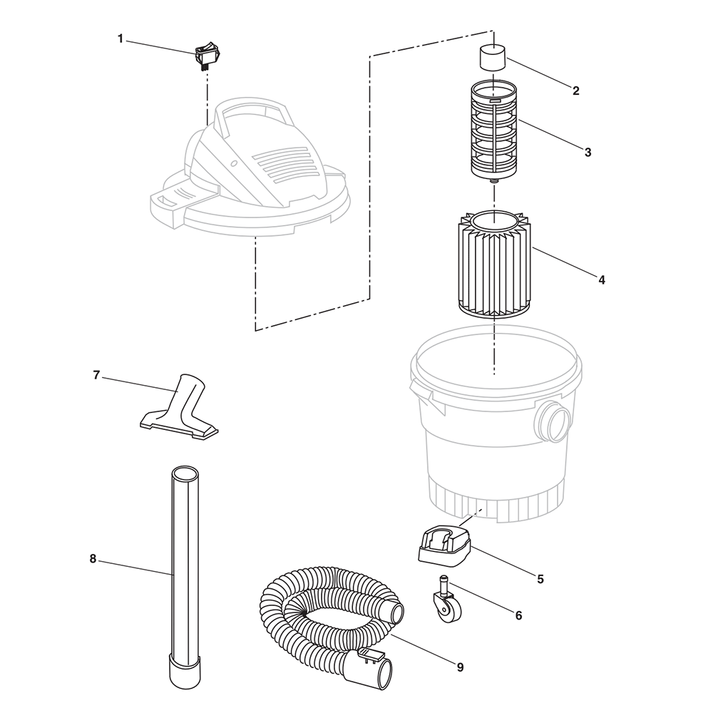 Fig-0 Diagram and Parts List for 6000RV  Ridgid Utility Vacuum