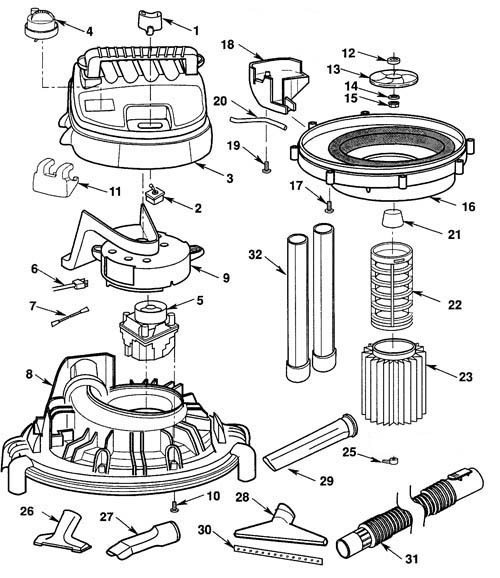 Wd19500 Vac Assembly Diagram and Parts List for AM2265  Ridgid Industrial Fan / Circulator