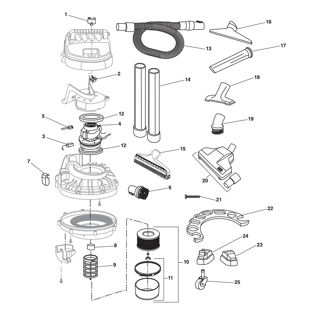 Fig-0 Diagram and Parts List for RV2400HF  Ridgid Utility Vacuum