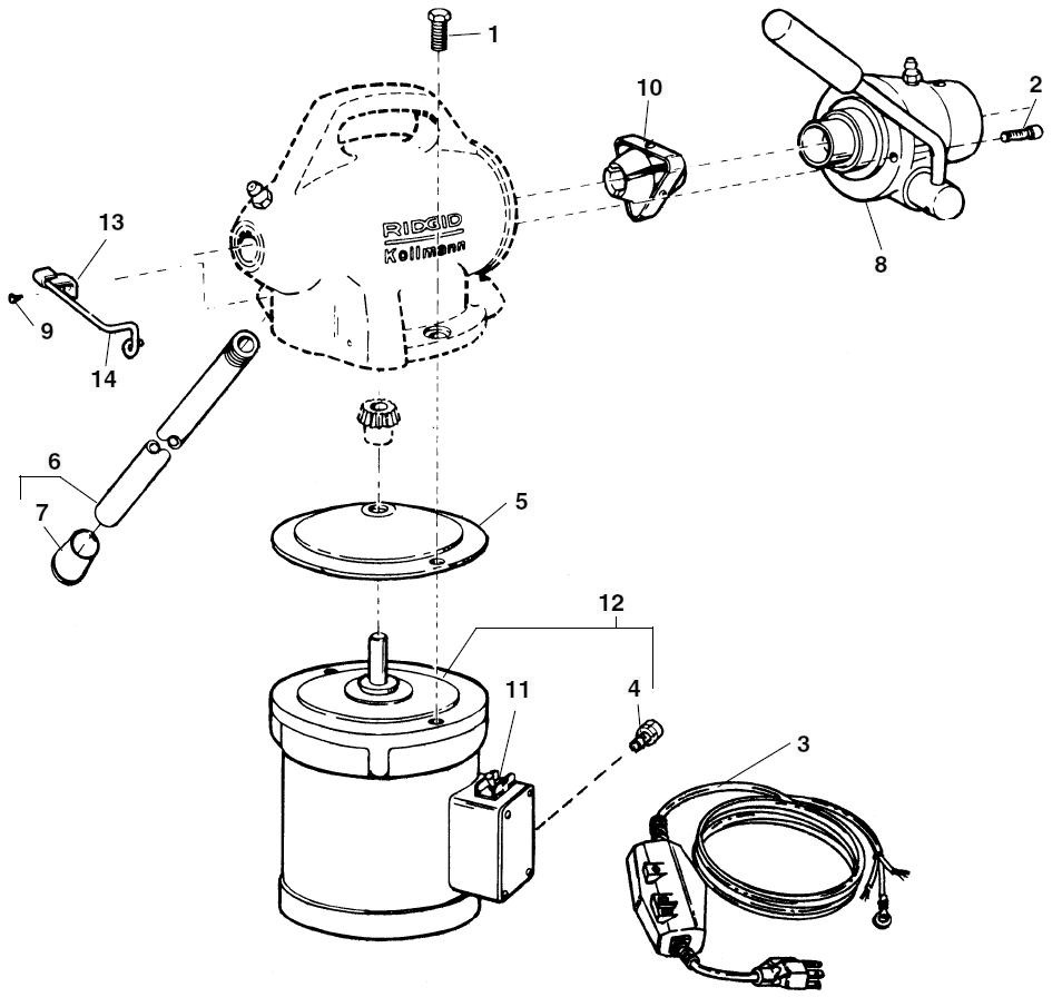 Main Components Diagram and Parts List for K-50-4 58960 Ridgid Drain Cleaner