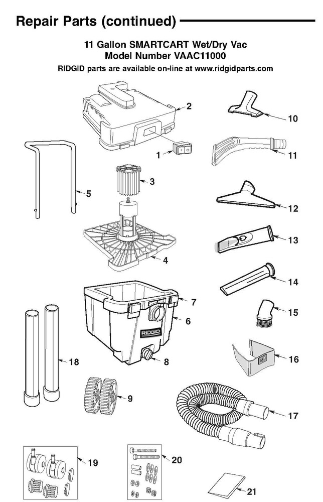 Vac11000 Vac Assembly Diagram and Parts List for AM2265  Ridgid Industrial Fan / Circulator