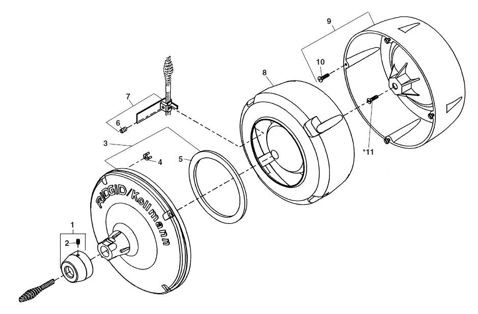 Drum Assembly Diagram and Parts List for K-40AF 71732 Ridgid Drain Cleaner