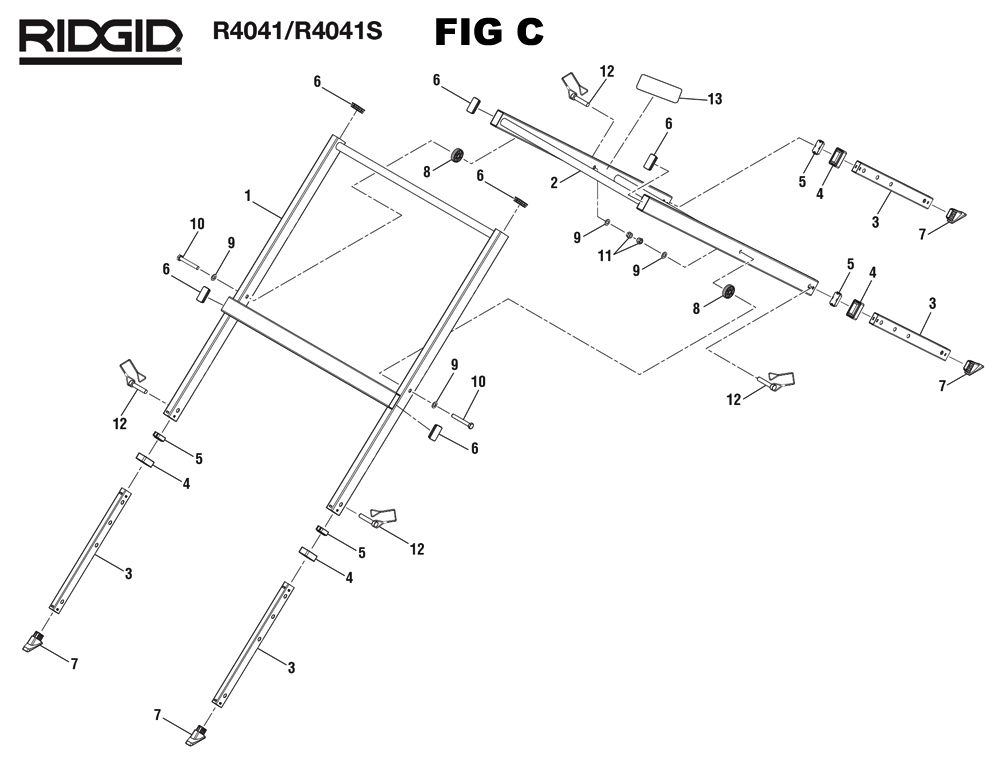 Fig-3 Diagram and Parts List for R4041S  Ridgid Saw