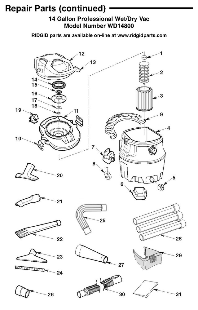 Wd14800, Wd1481 Vac Assembly Diagram and Parts List for AM2265  Ridgid Industrial Fan / Circulator