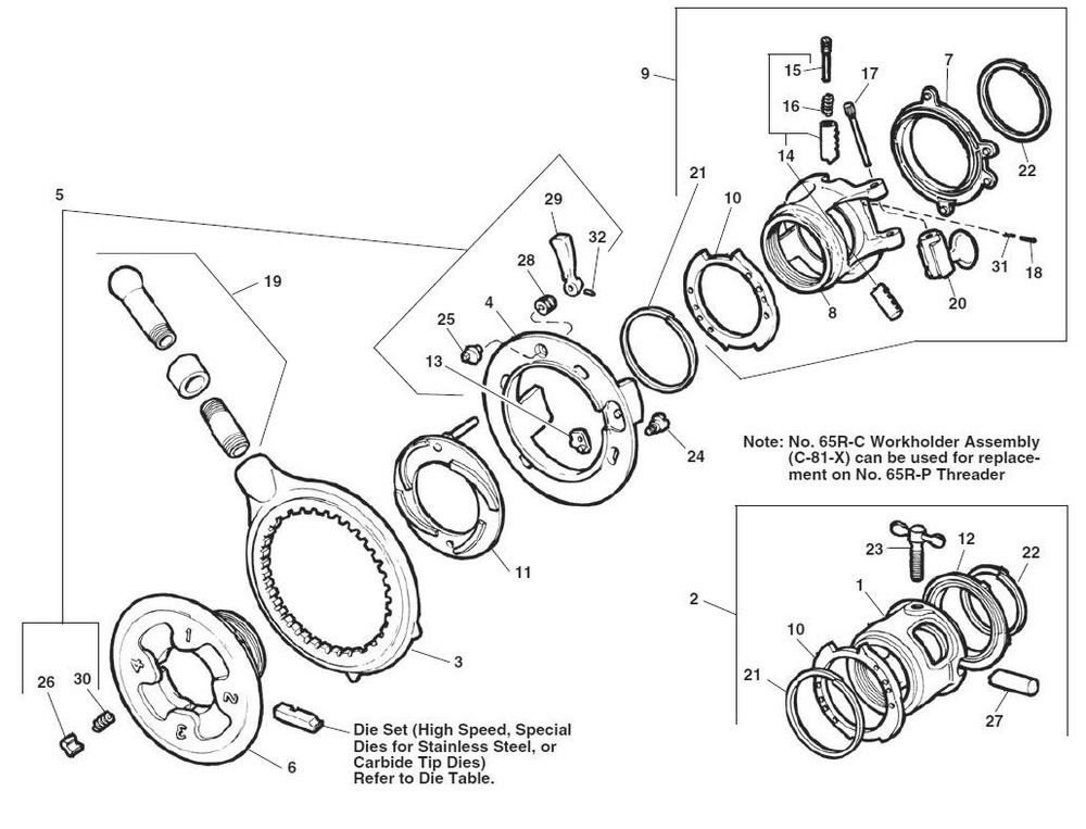 65r-C Diagram and Parts List for 36565  Ridgid Pipe Tools