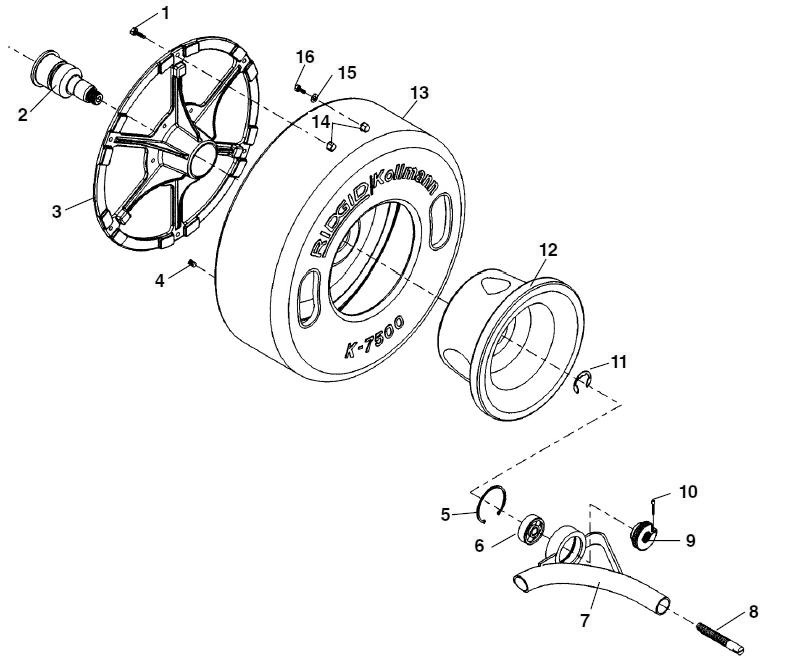 Drum Assembly Diagram and Parts List for K-7500 C-100 60052 Ridgid Drain Cleaner