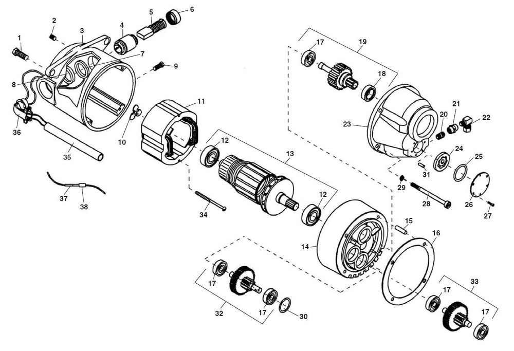 Motor Diagram and Parts List for 300 COMPACT KIT 67182 Ridgid Pipe Tools
