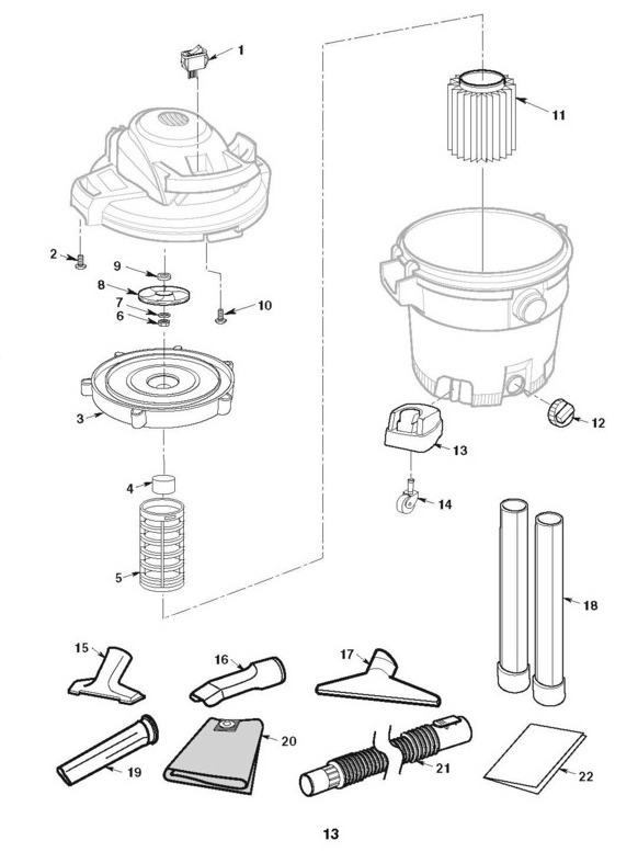 Wd12702, Wd1273 Vac Assembly Diagram and Parts List for AM2265  Ridgid Industrial Fan / Circulator