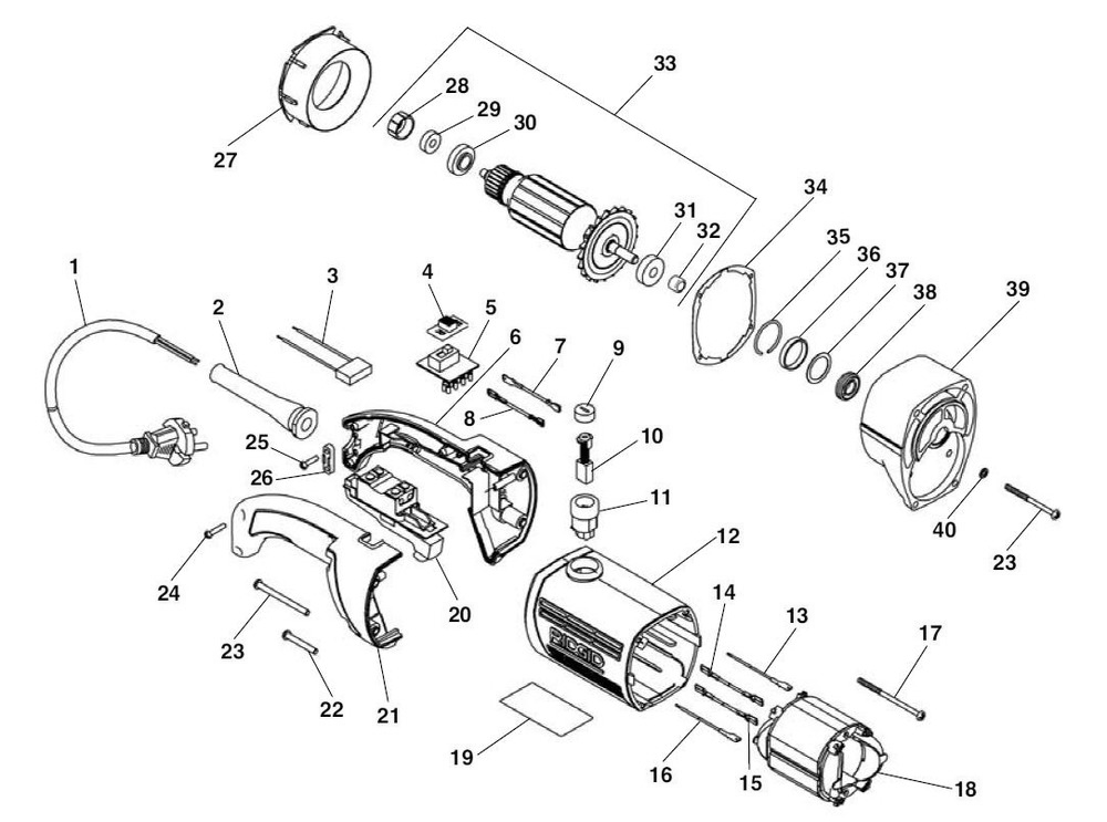 Power Unit 2 Diagram and Parts List for 600-I 44918 Ridgid Pipe Tools
