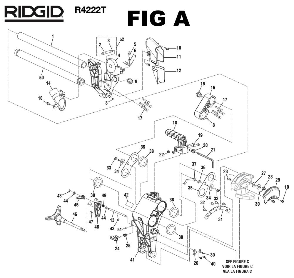 Fig-1 Diagram and Parts List for R4222T  Ridgid Saw