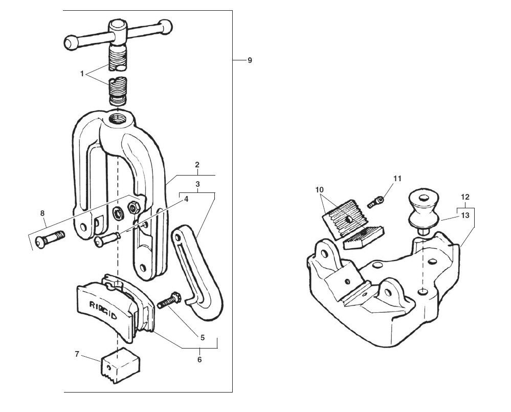 27 Bench Yoke Vise (Old Style) Diagram and Parts List for 40110  Ridgid Pipe Tools
