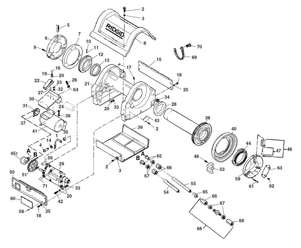 Main Drive Components Diagram and Parts List for 29863  Ridgid Pipe Tools