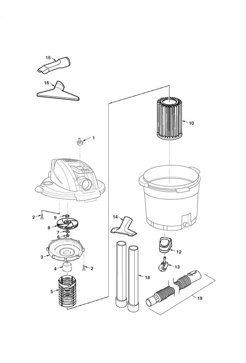 Wd09500, Wd0957 Vac Assembly Diagram and Parts List for AM2265  Ridgid Industrial Fan / Circulator