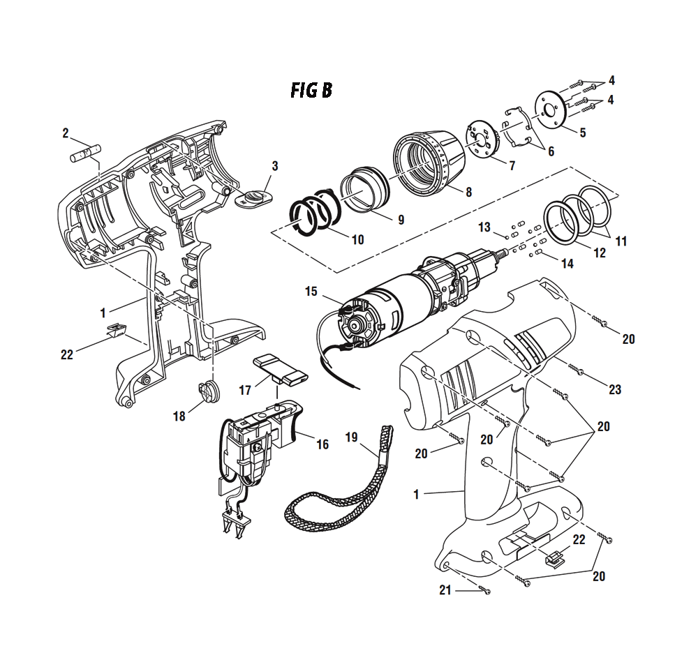 Fig-1 Diagram and Parts List for 973227050  Ridgid Cordless Drill