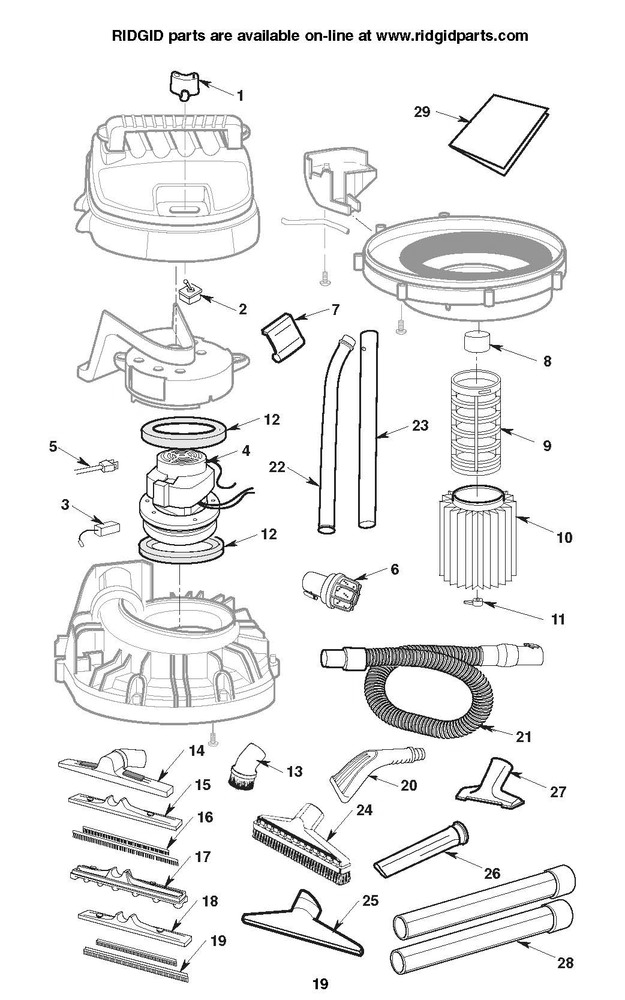 Rv2400a Vac Assembly Diagram and Parts List for AM2265  Ridgid Industrial Fan / Circulator