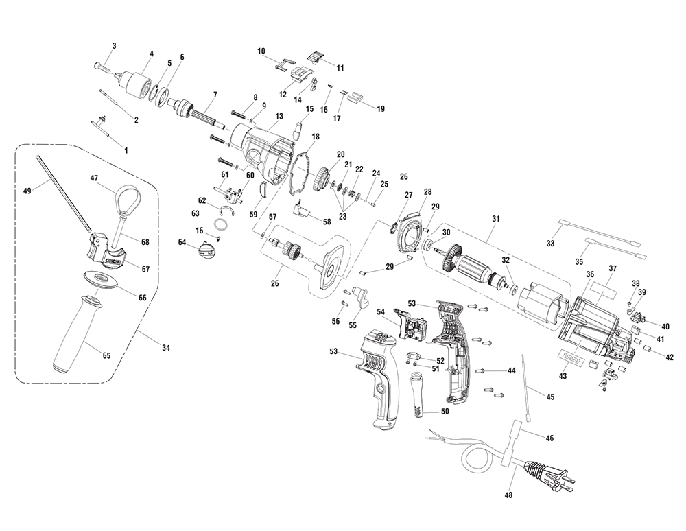 Fig-0 Diagram and Parts List for R50111  Ridgid Drill
