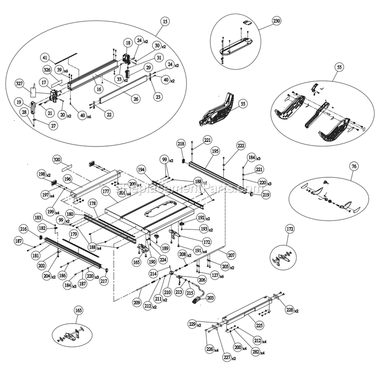 Page C Diagram and Parts List for R4540  Ridgid Table Saw