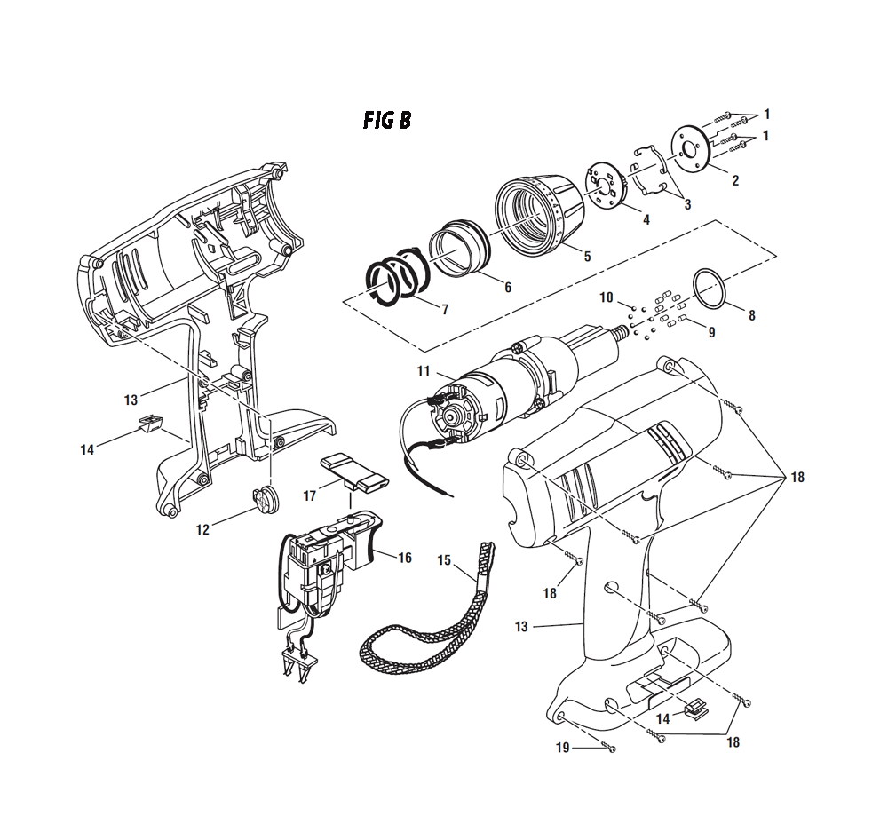 Fig-1 Diagram and Parts List for 97311414  Ridgid Cordless Drill