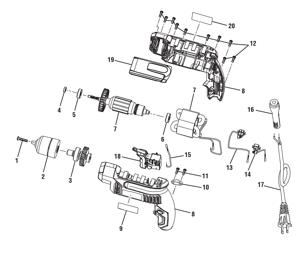 Fig-0 Diagram and Parts List for R70011  Ridgid Drill