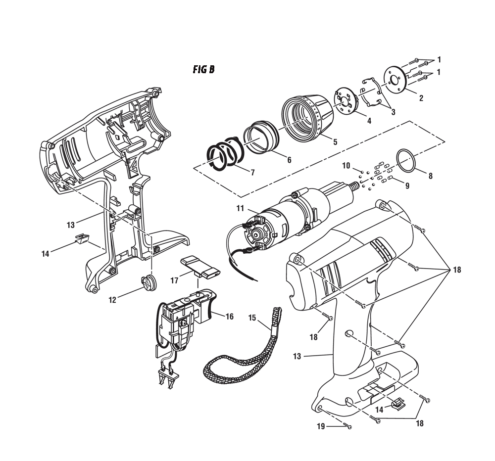 Fig-1 Diagram and Parts List for 97322246  Ridgid Cordless Drill