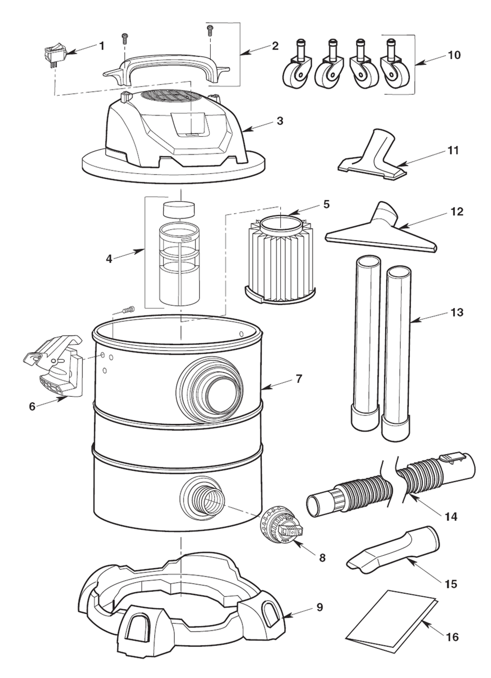 Fig-0 Diagram and Parts List for WD1060  Ridgid Utility Vacuum
