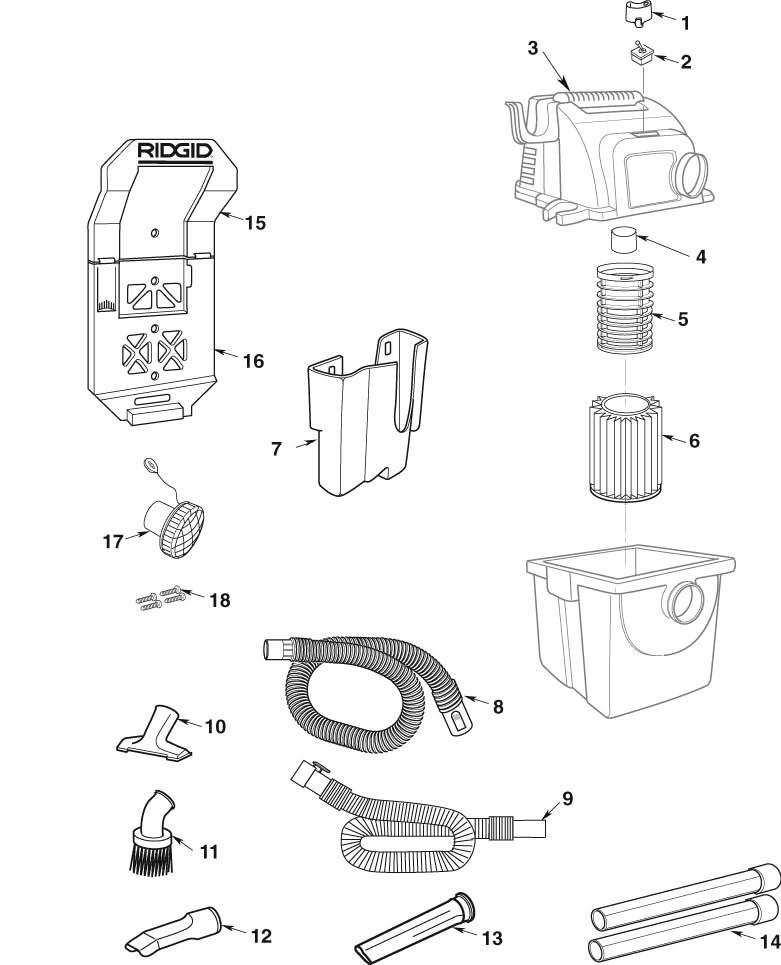 Wd55000 Vac Assembly Diagram and Parts List for AM2265  Ridgid Industrial Fan / Circulator