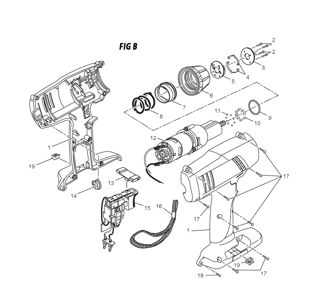 Fig-1 Diagram and Parts List for 97311413  Ridgid Cordless Drill