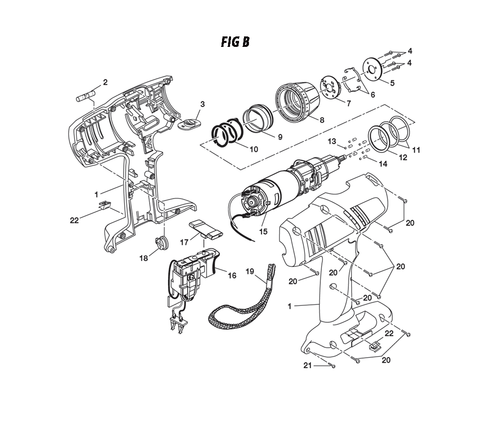 Fig-1 Diagram and Parts List for 113450  Ridgid Cordless Drill