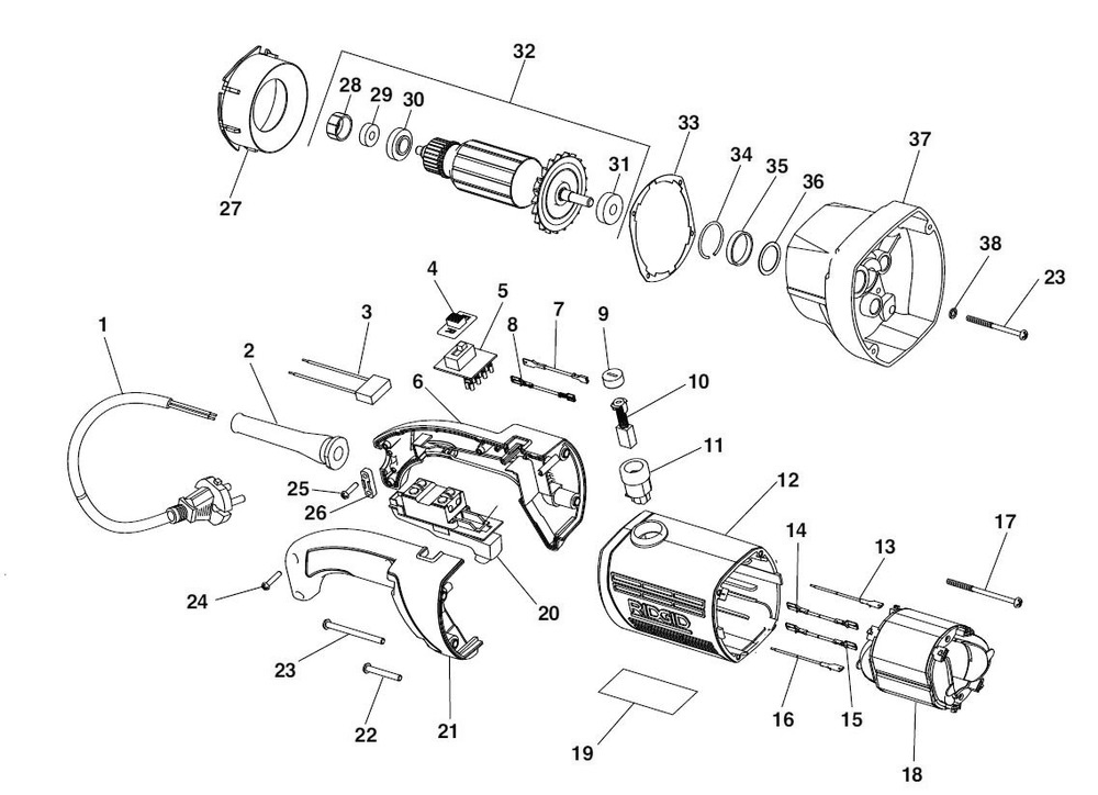 Power Unit 1 Diagram and Parts List for 600-I 44918 Ridgid Pipe Tools