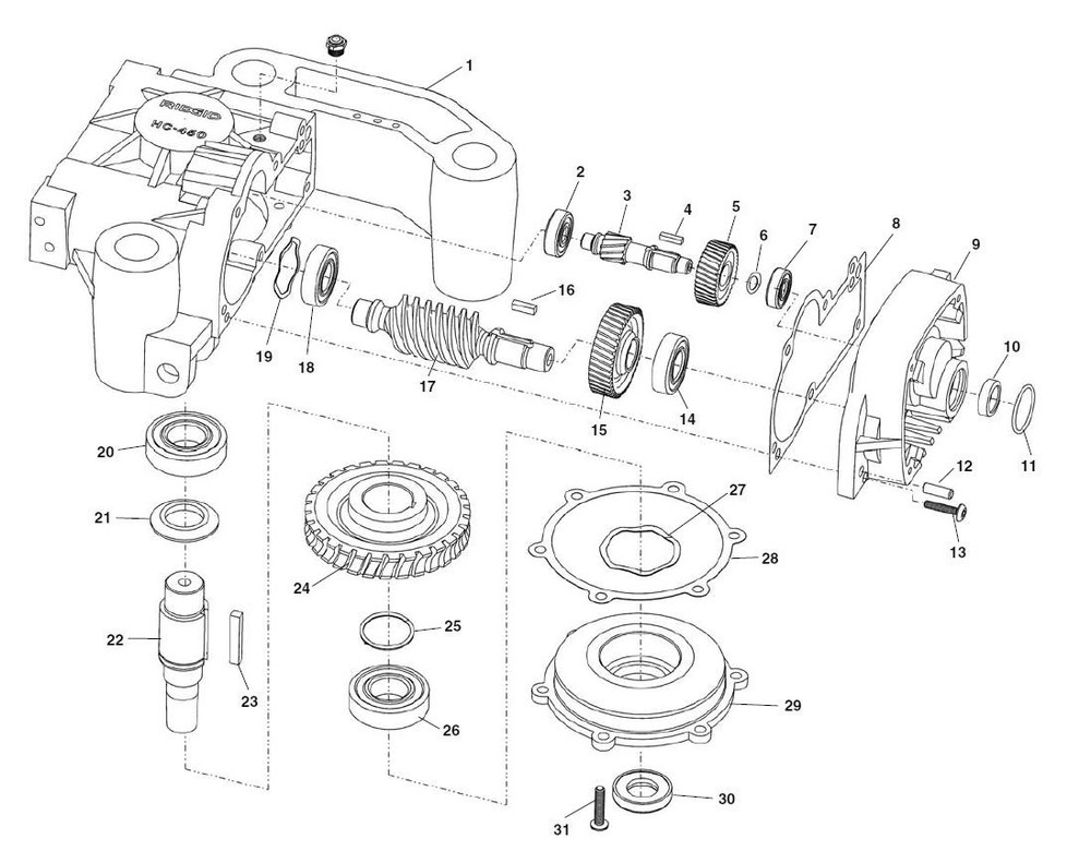 Transmission Diagram and Parts List for HC-450-J 57602 Ridgid Pipe Tools